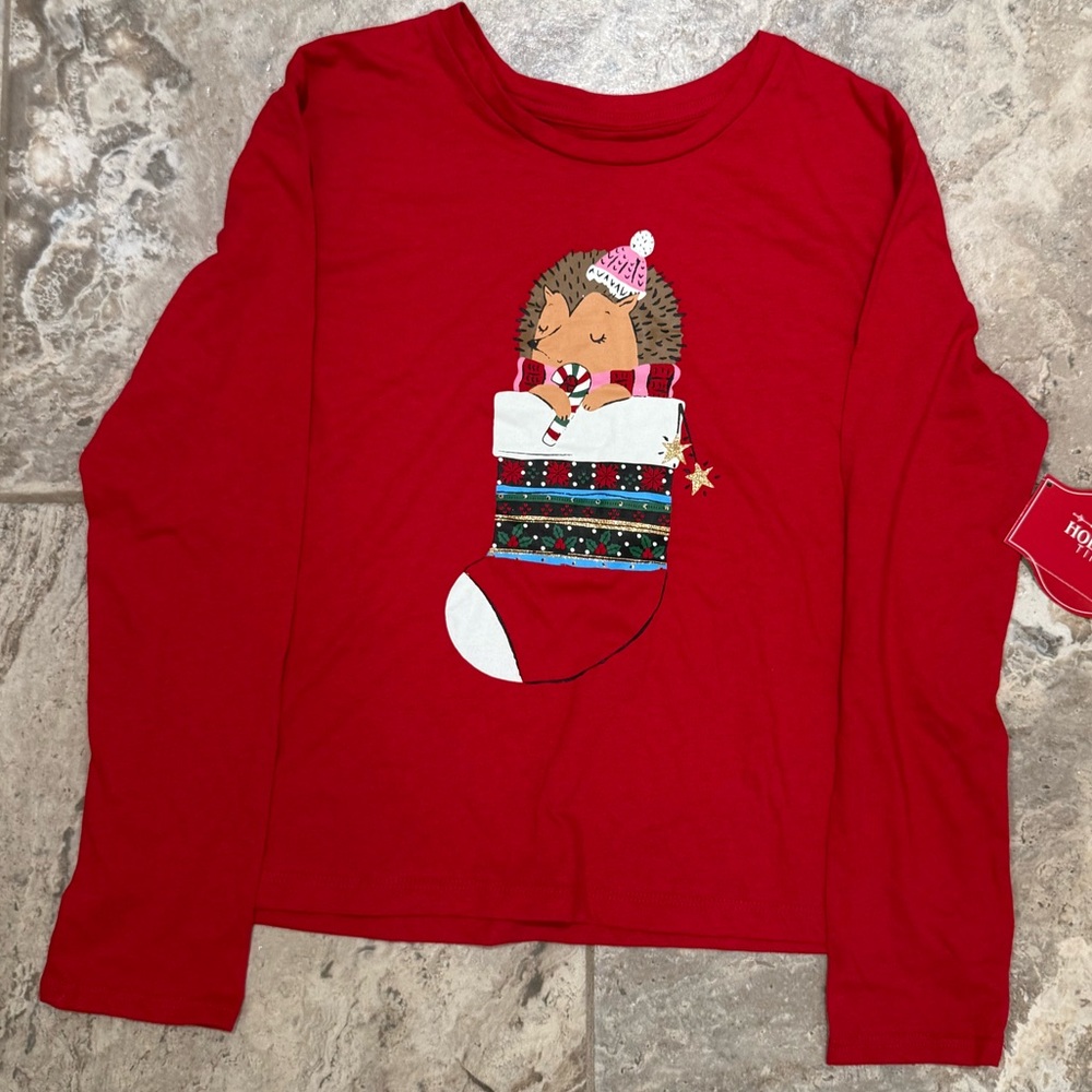 NWT Size Small Festive Red Long Sleeve Tee with Christmas Design